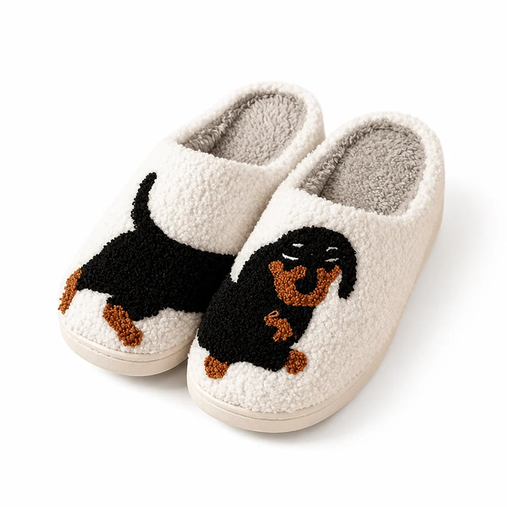 Women's Slippers Non-Slip Sole & Cotton Lined (Dachshund Motif)