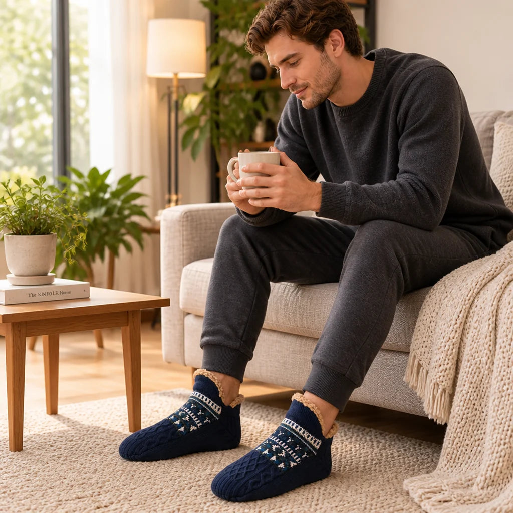 House Socks with Sherpa Lining and Non-Slip (Machine Washable)