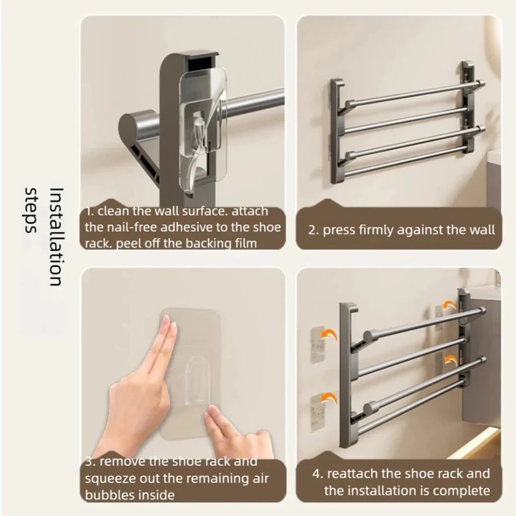 Wall-mounted shoe rack with drainage system