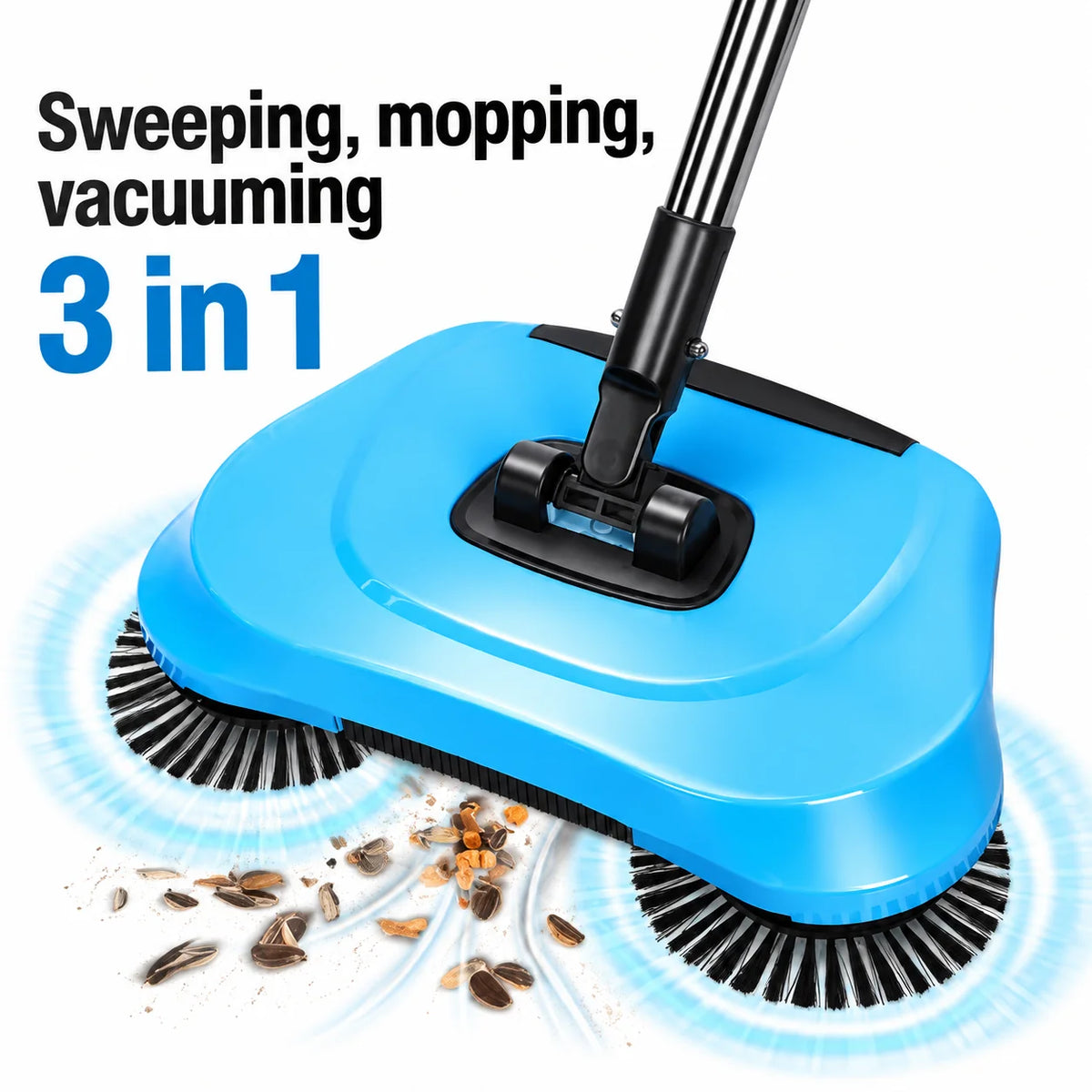 Sweeping Machine with 360° Rotating Brushes and Adjustable Handle