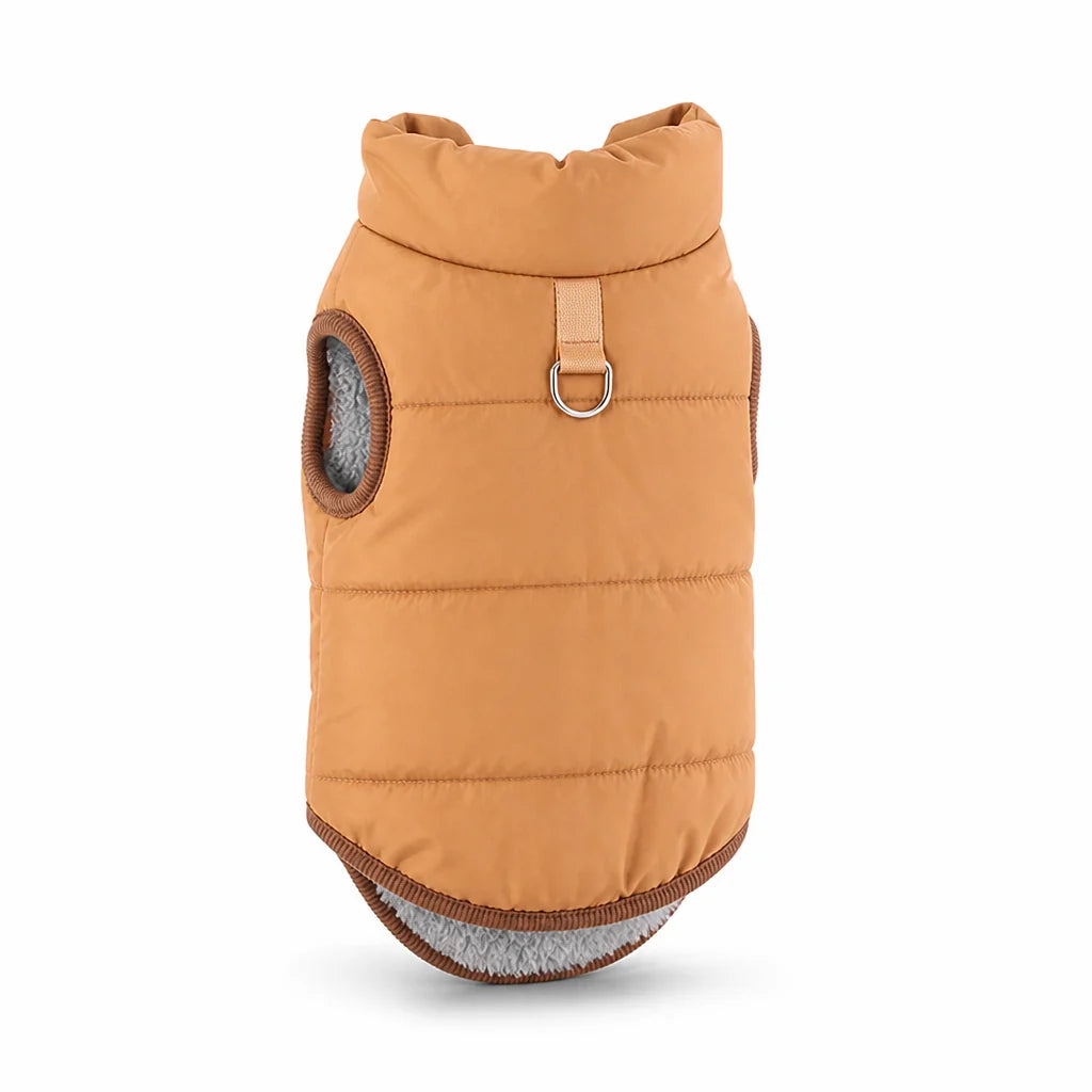 Windproof, fleece-lined dog winter vest with integrated D-ring