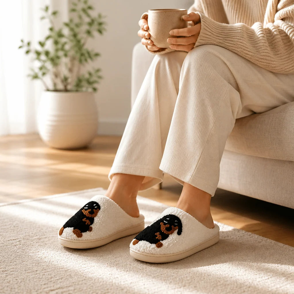Women's Slippers Non-Slip Sole & Cotton Lined (Dachshund Motif)