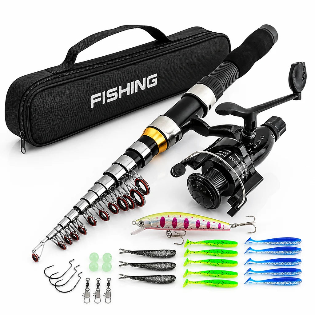 Telescopic Fiberglass Fishing Set (Reel, Lure & Carrying Bag)
