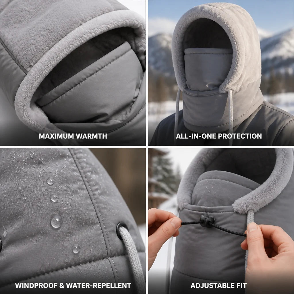 Plush-lined windproof balaclava (integrated face mask)