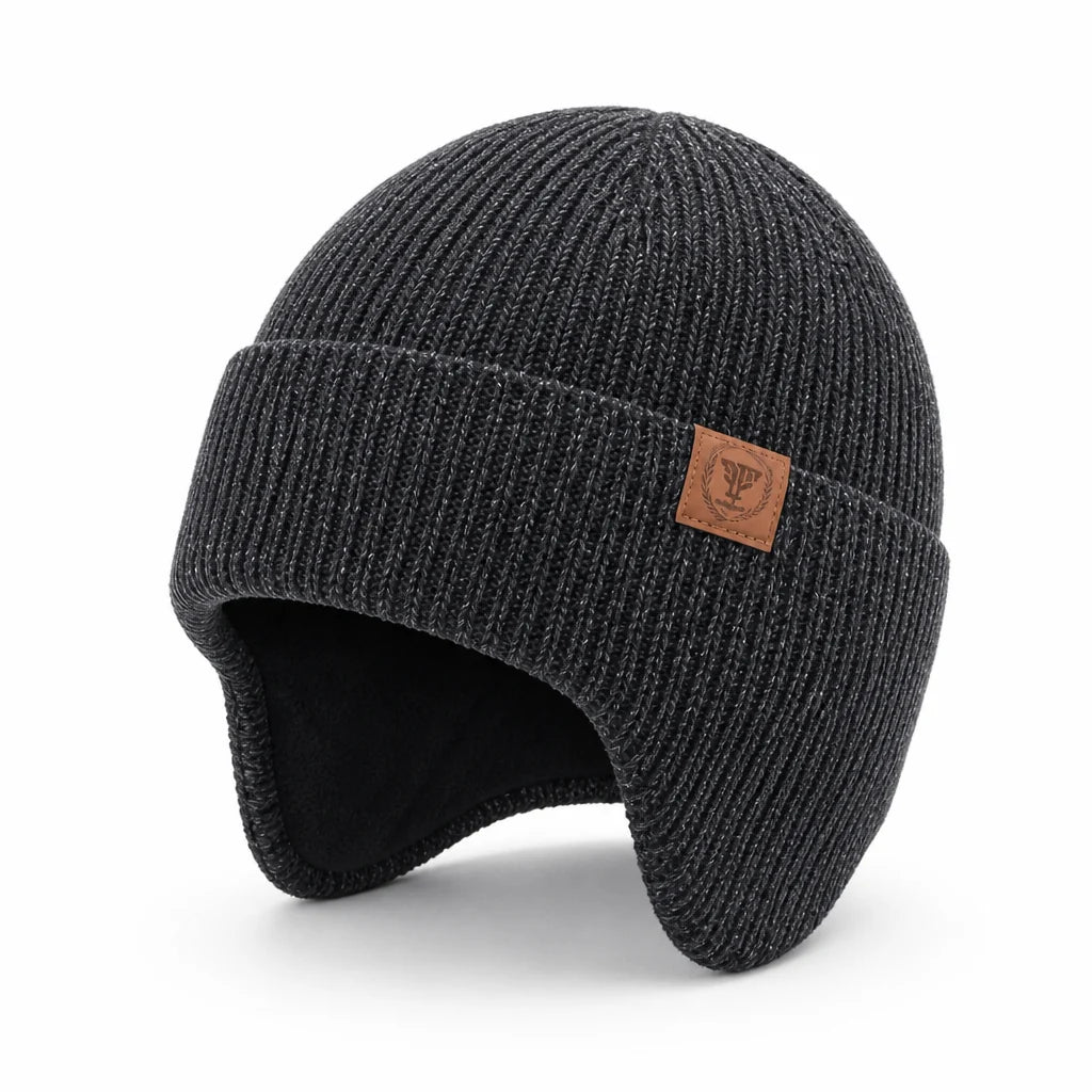 Knitted winter hat with fleece lining and ear flaps