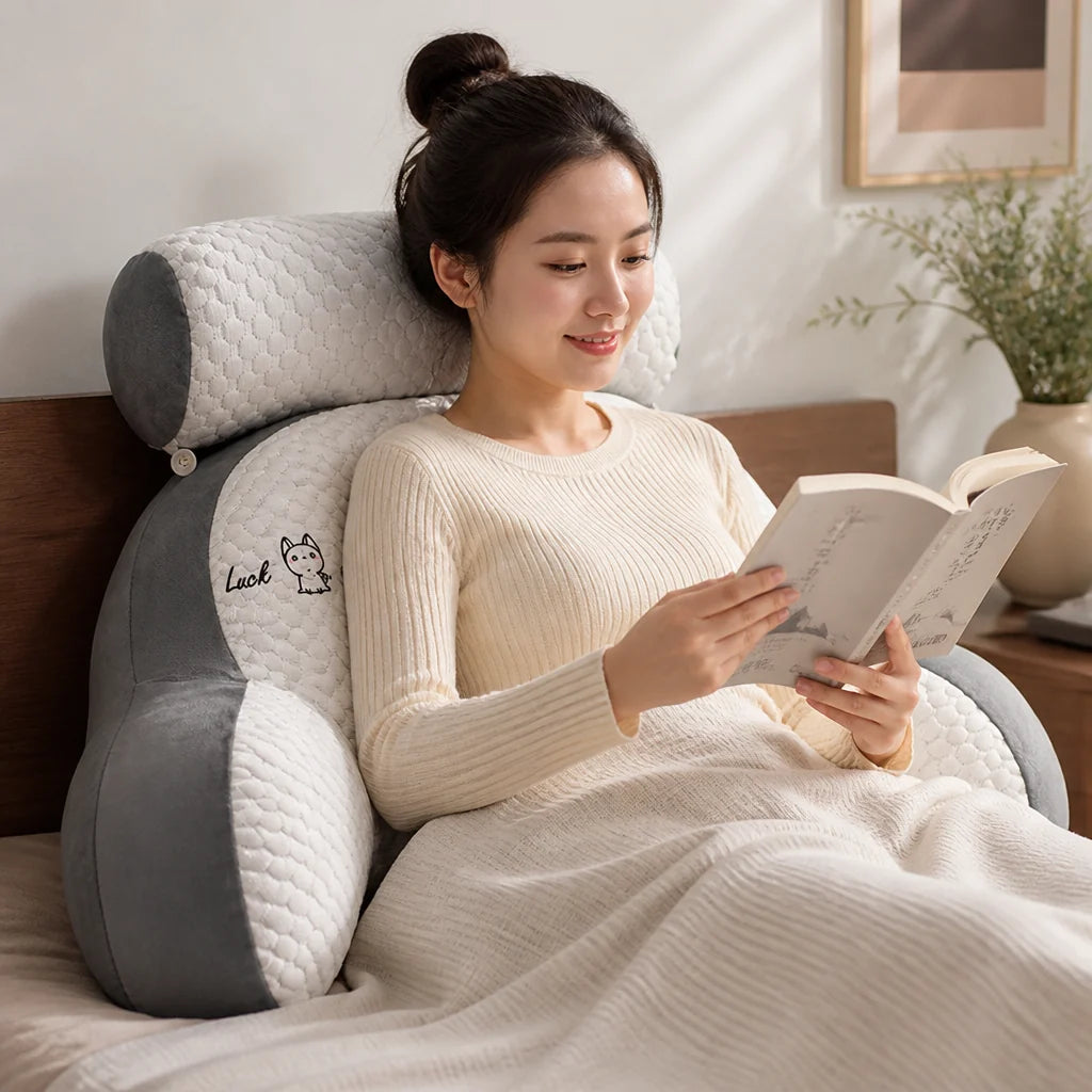 Extra-large reading pillow with memory foam and backrest (with armrests)
