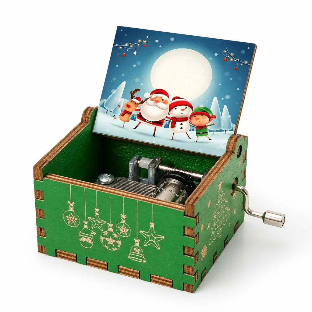 Christmas Music Box Hand Crank Wooden Keepsake (Gift for Children)
