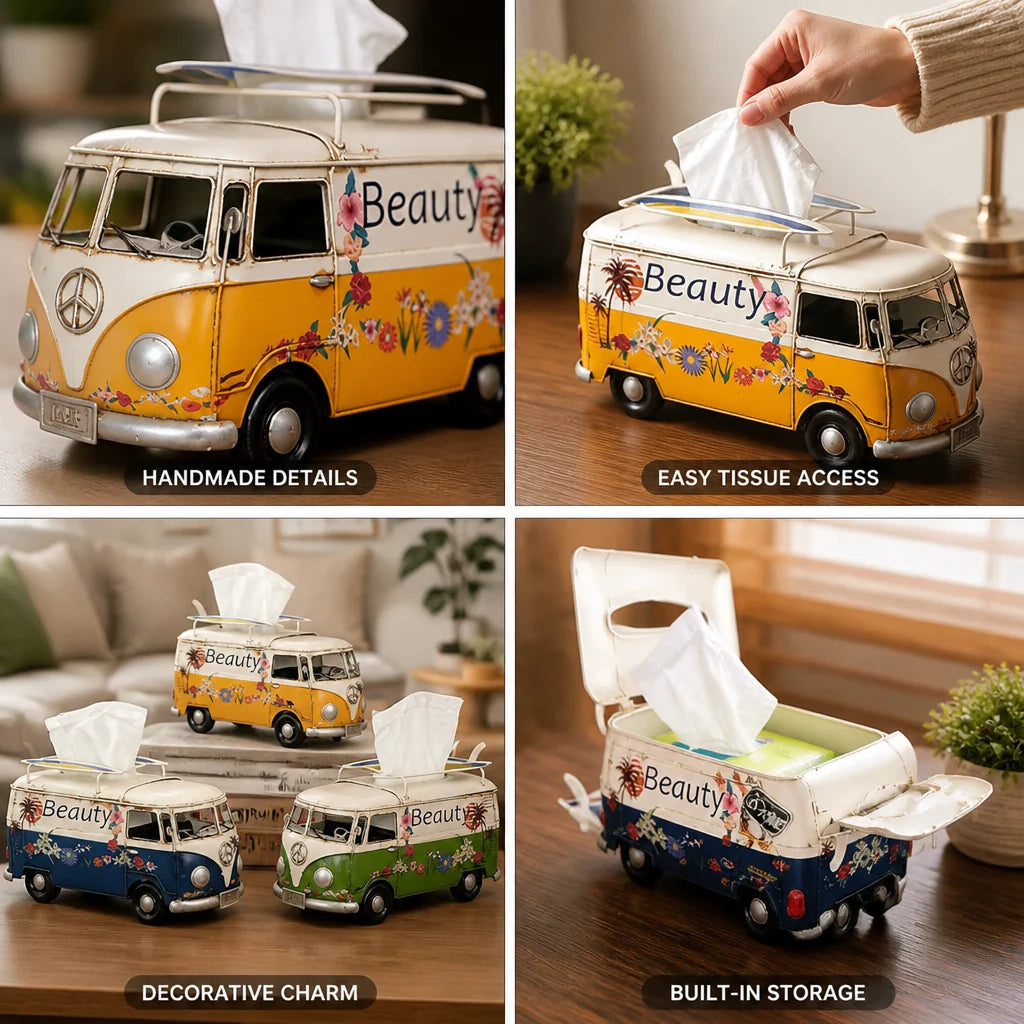 Handcrafted Retro Iron Bus-Shaped Coin Bank