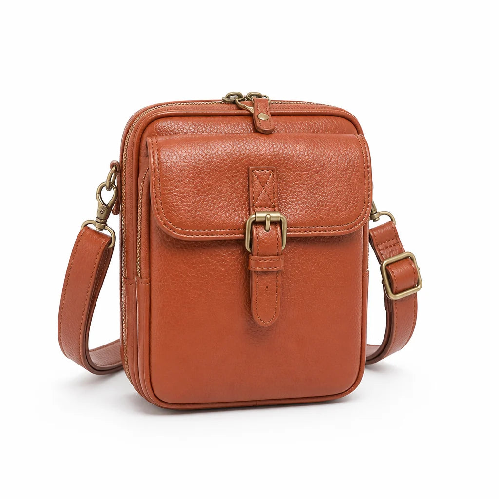 Compact Leather Crossbody Bag with Anti-Theft Protection