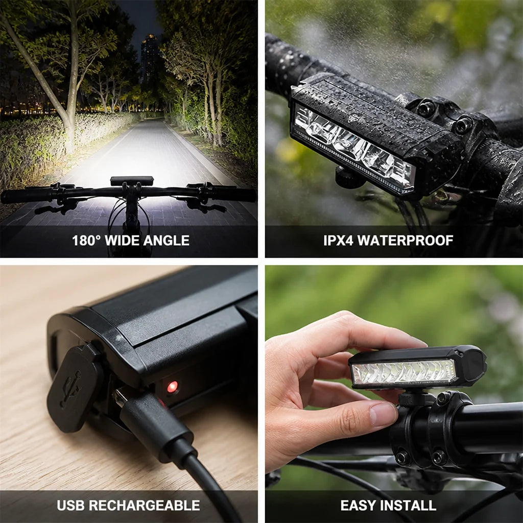 900 Lumen Wide Angle USB Rechargeable Bicycle Light (IPX4 Waterproof)