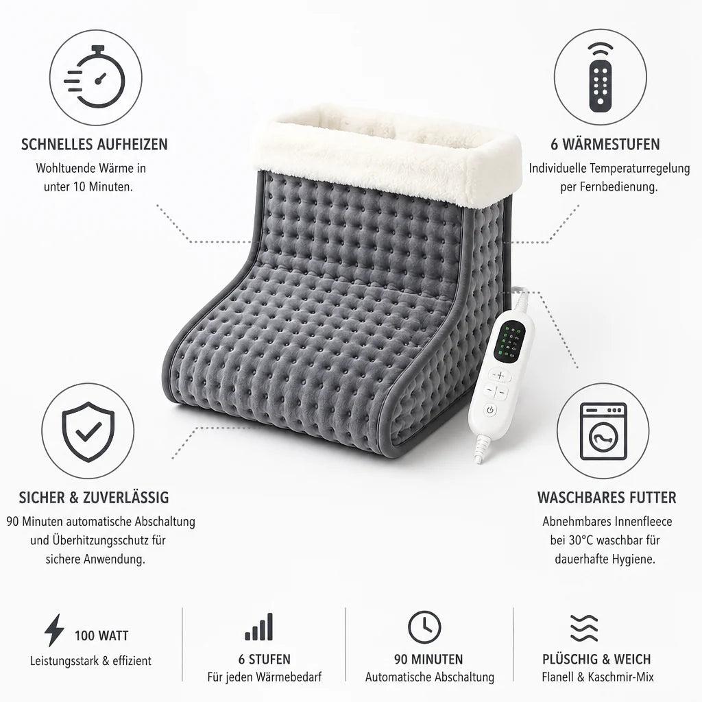 Electric Foot Warmer with 6 Settings and Remote Control (Washable Lining)