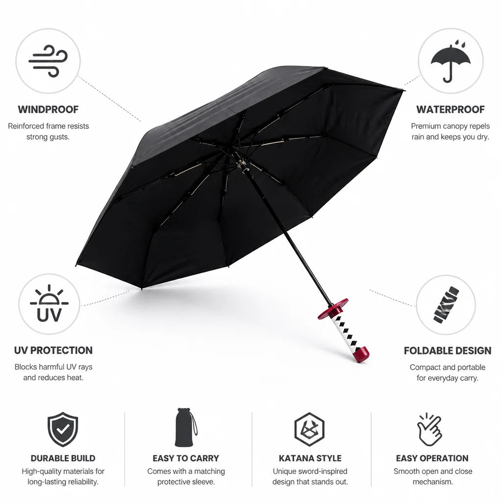 Windproof and UV-safe Foldable Umbrella in Katana Style