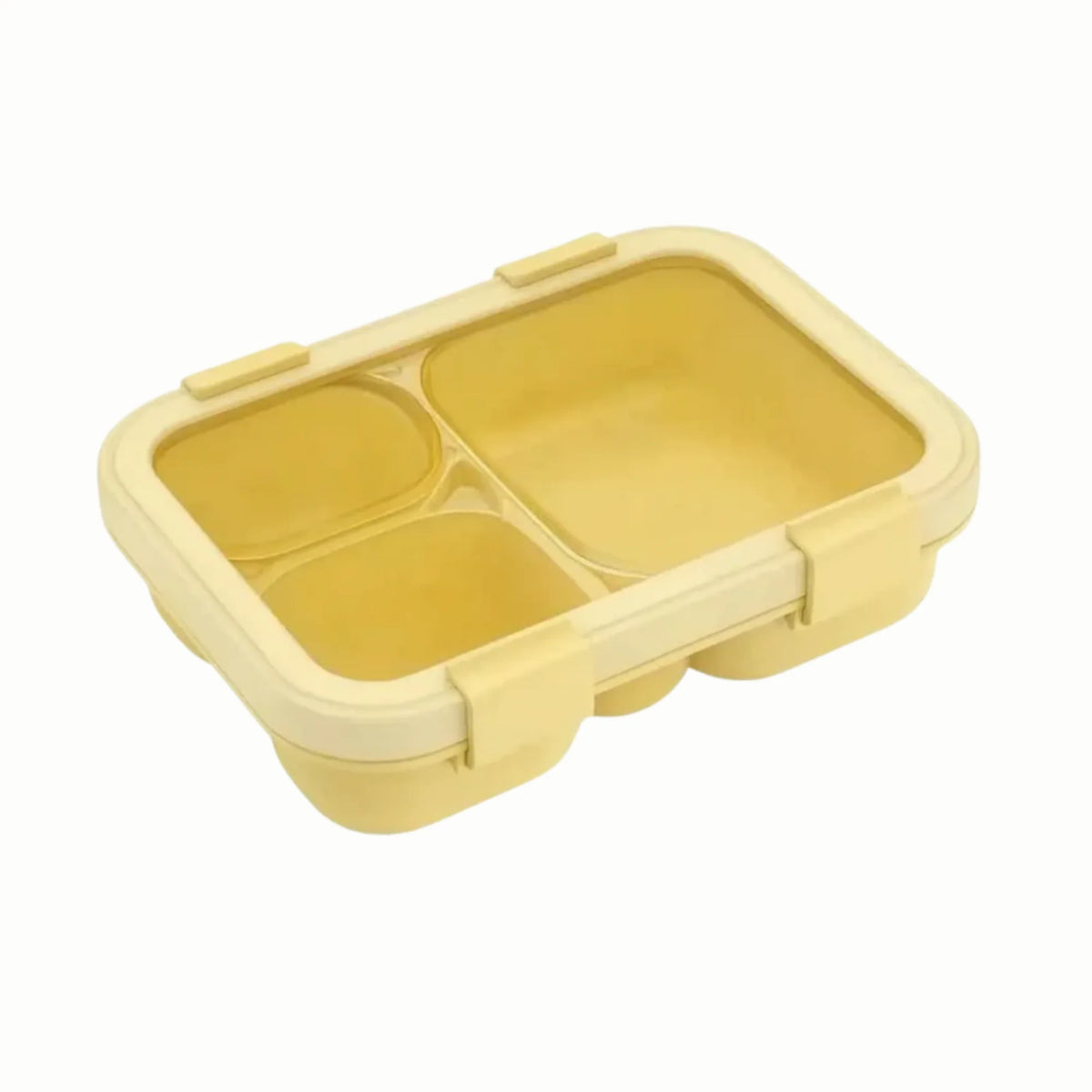 Lunchbox for children with three compartments and four clips (including fork and spoon)
