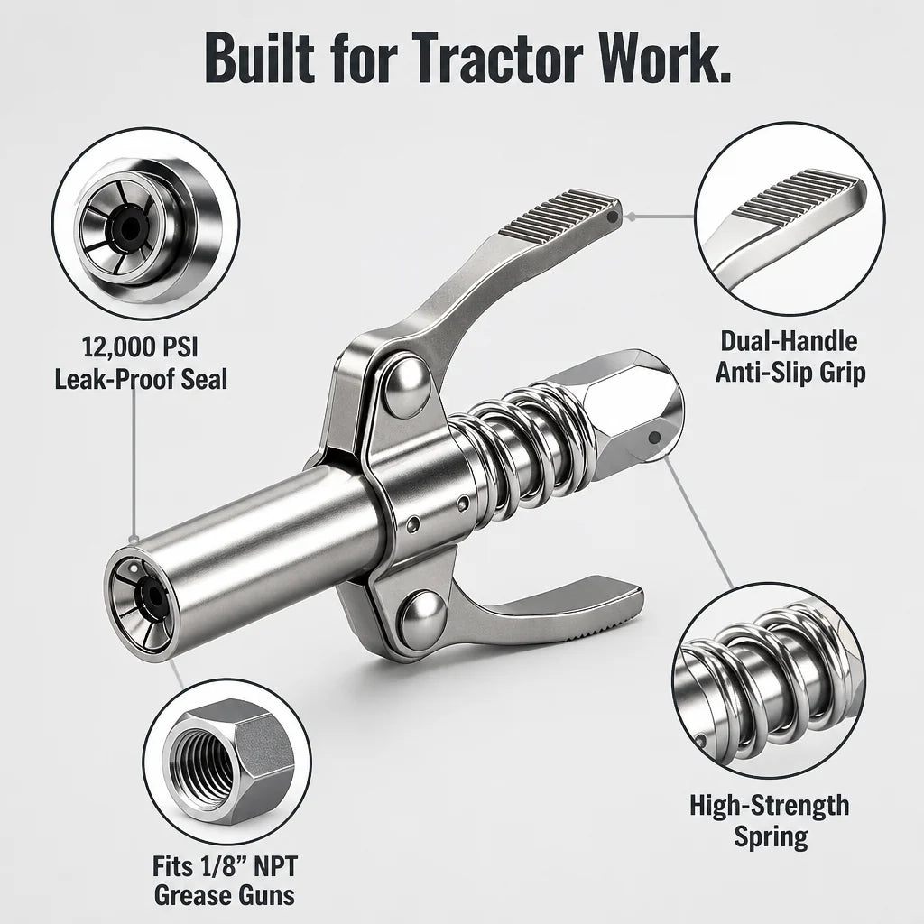 IronGrip Grease Nipple Coupler with Dual-Handle Locking
