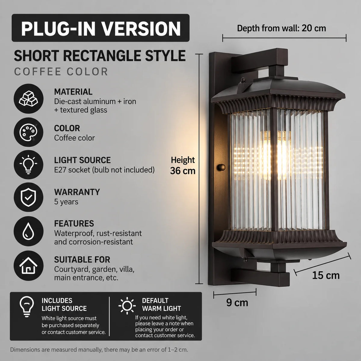 Weatherproof Metal Ribbed Glass Outdoor Wall Light (Hardwired)