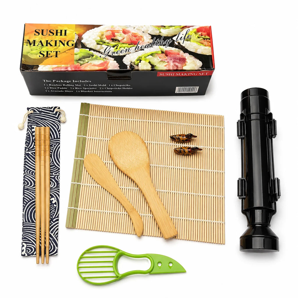 Sushi Maker Bazooka Rice Mold Kit & Bamboo Rolling Mat (7 piece)