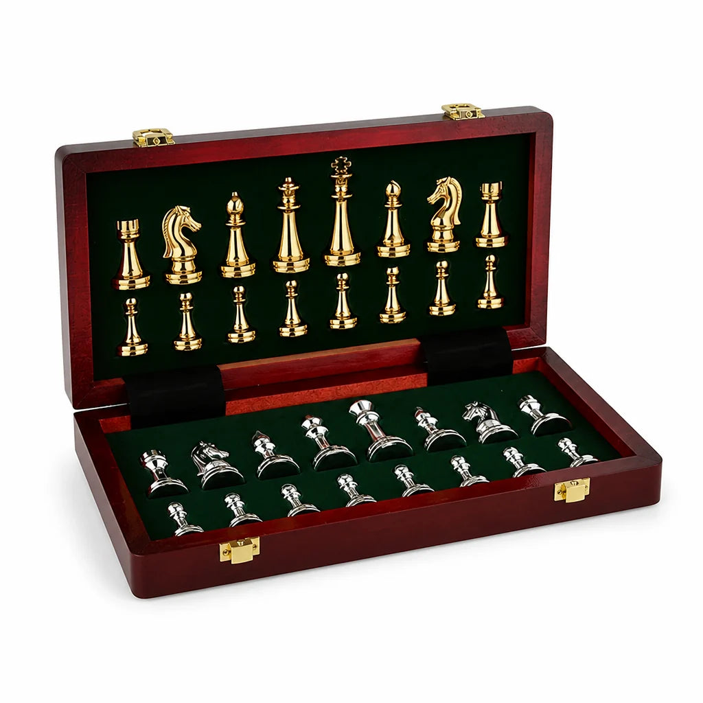 Foldable Padded Chess Set with Gold and Silver Finish