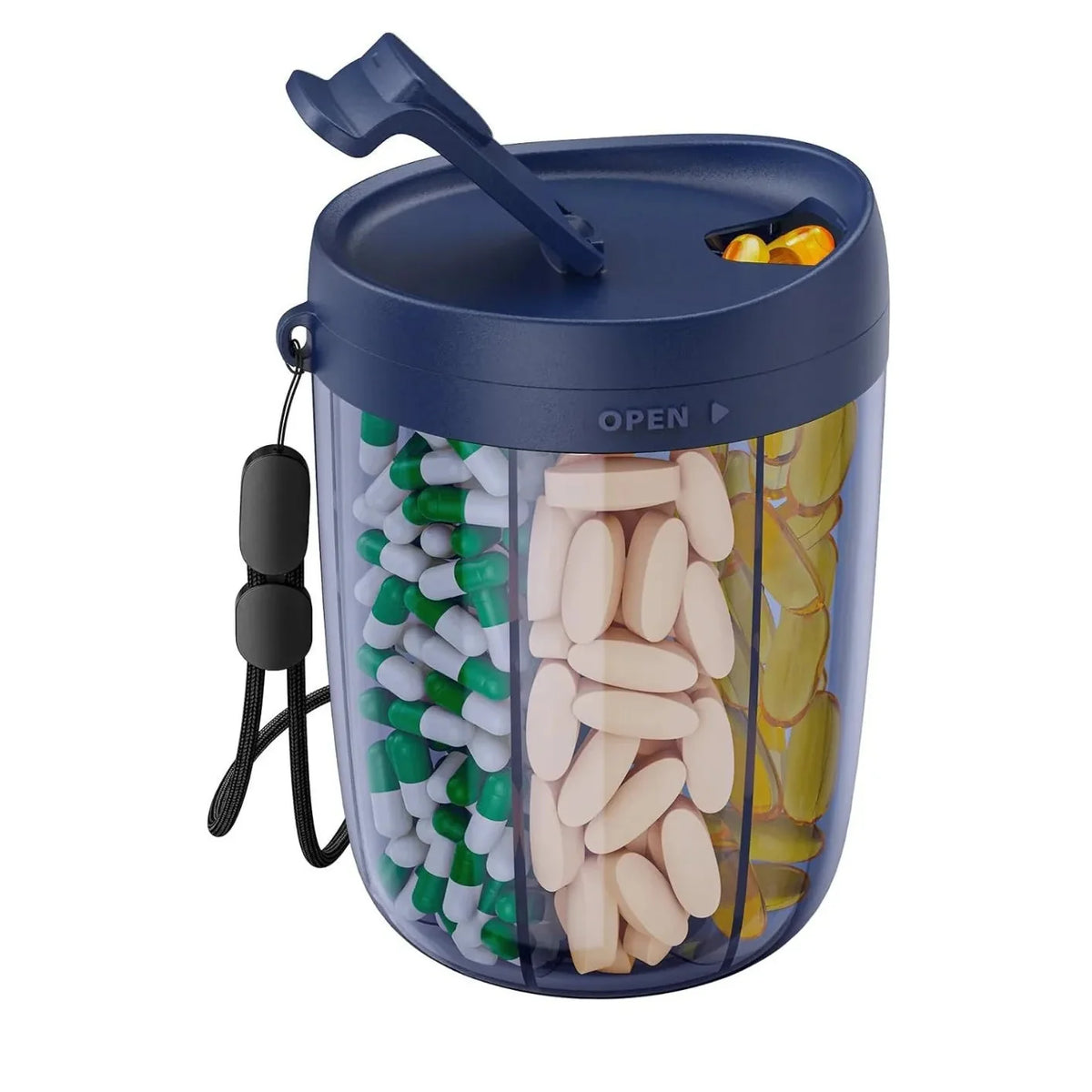 Tablet box with 6 compartments and transparent lid