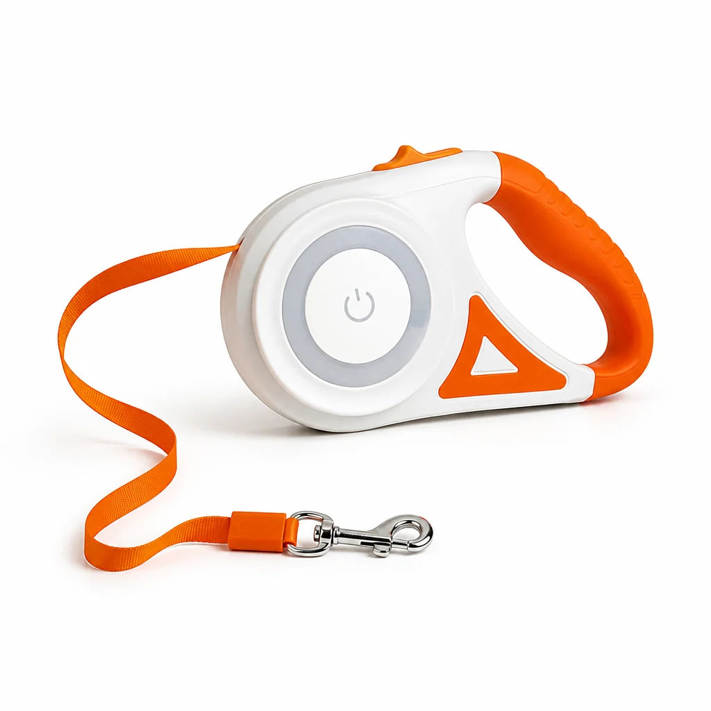 Built-in LED, One-Hand Brake & Lockable Retractable Dog Leash Strap