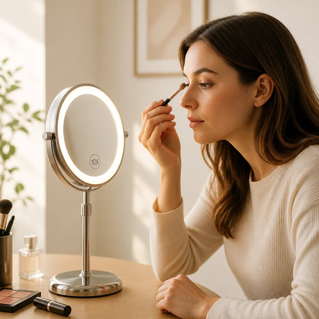 Rechargeable 10X Double-Sided LED Cosmetic Mirror (Telescopic Stand)