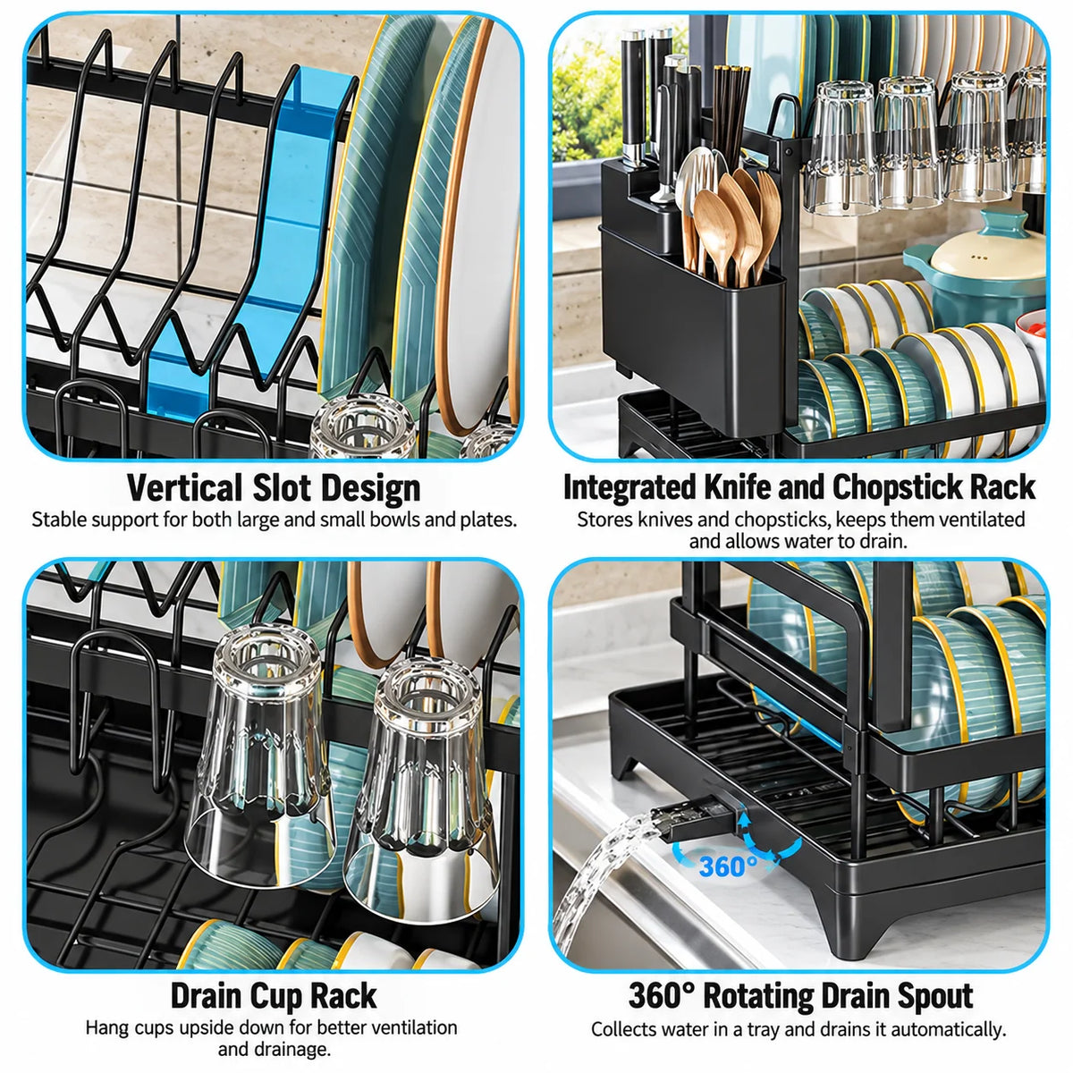 Dish Rack Stainless Steel Rotating Drain