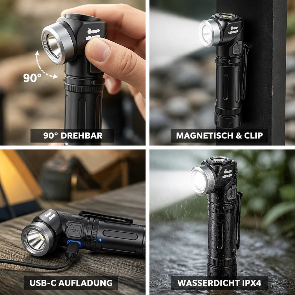 90° Rotatable Magnetic USB-C Headlamp and Flashlight