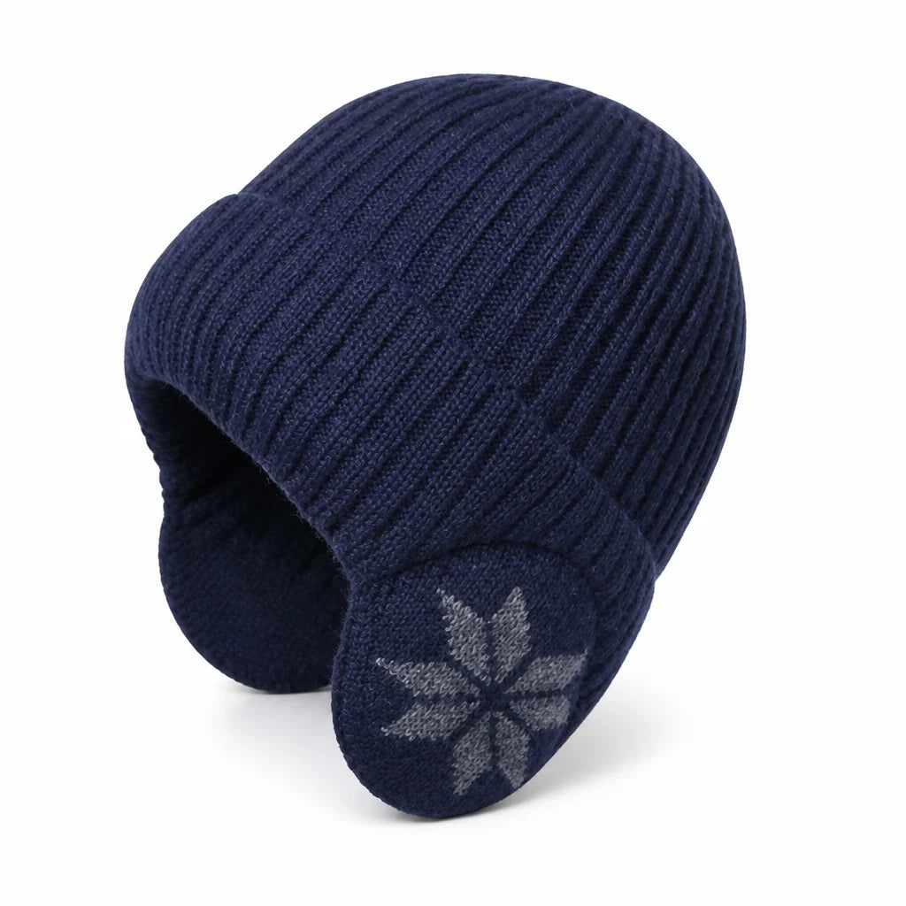 Fleece Lined Beanie Ribbed Knit & Ear Flap (One Size Fits Most)