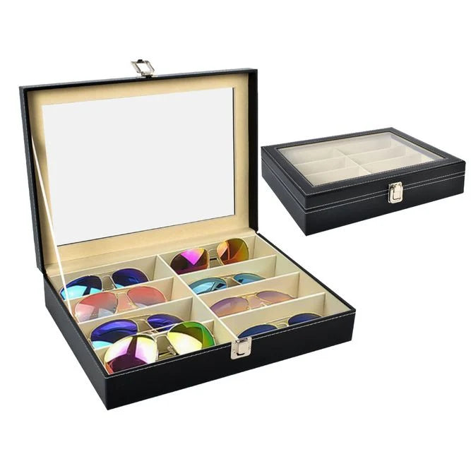 Glasses Organizer 8 Compartments with Glass Lid – Black