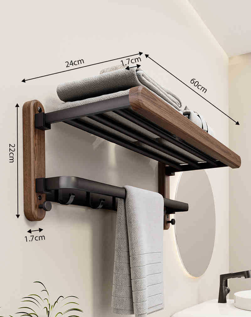 Bathroom Towel Holder Wooden No Drill Adhesive Mount