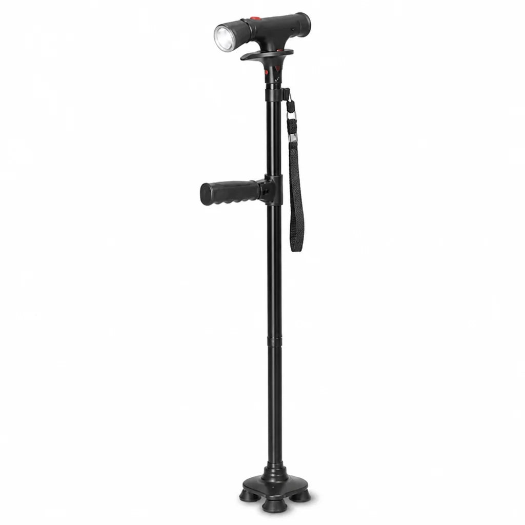 Lightweight Aluminum 4-Point Folding Cane (LED & Alarm) C1