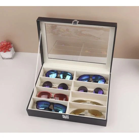 Glasses Organizer 8 Compartments with Glass Lid – Black