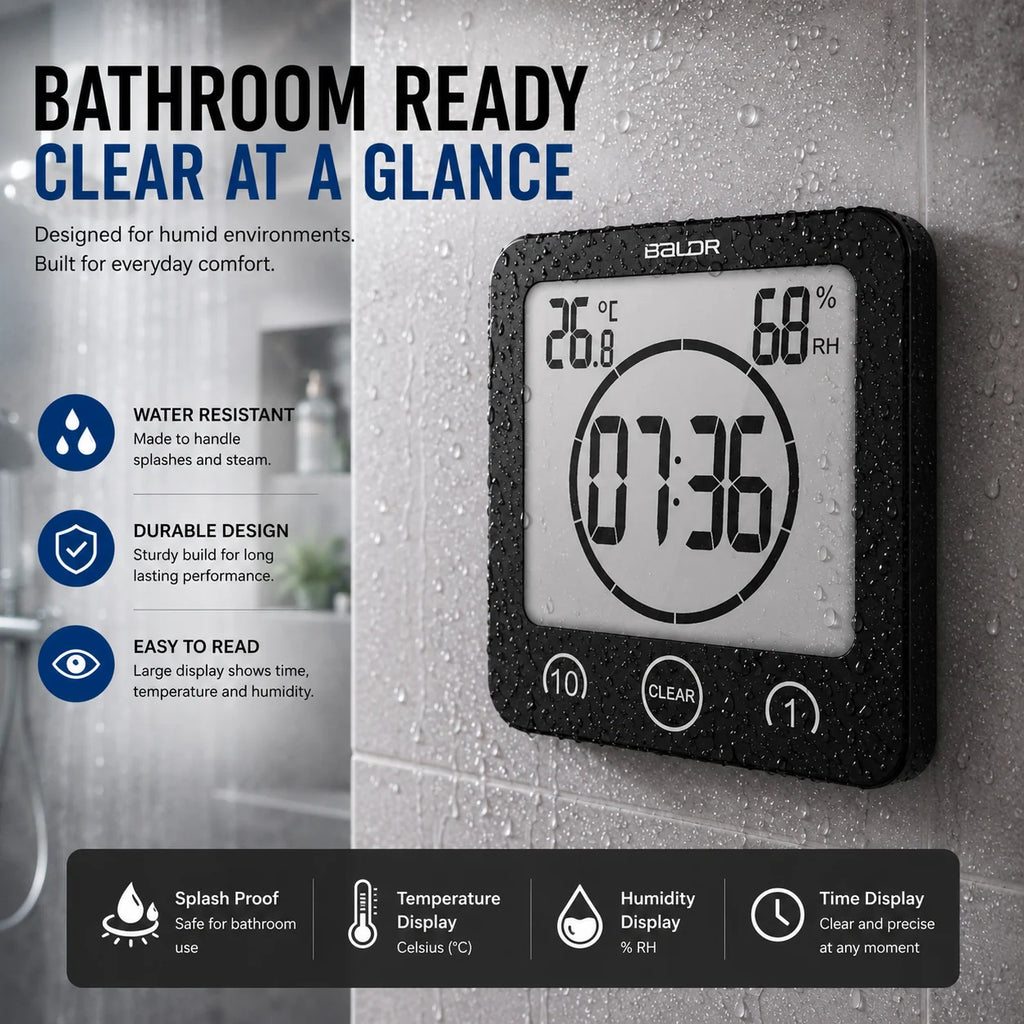 Waterproof shower clock for the bathroom