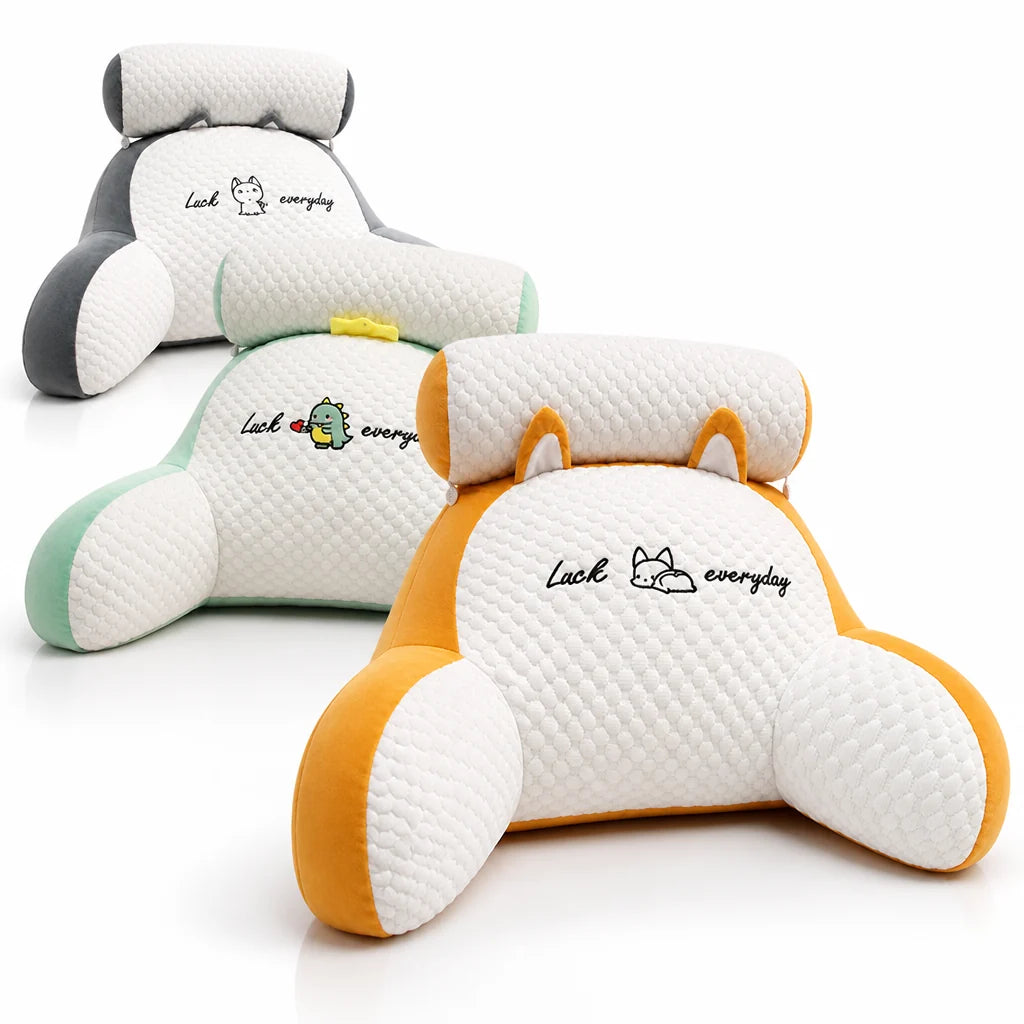 Extra-large reading pillow with memory foam and backrest (with armrests)