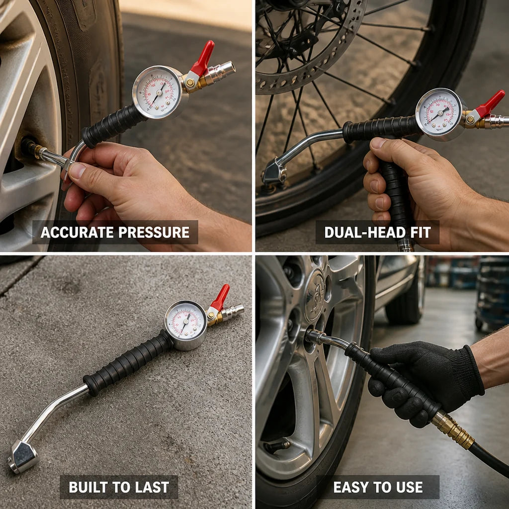 Built-in Manometer & Dual-Head Tire Pump