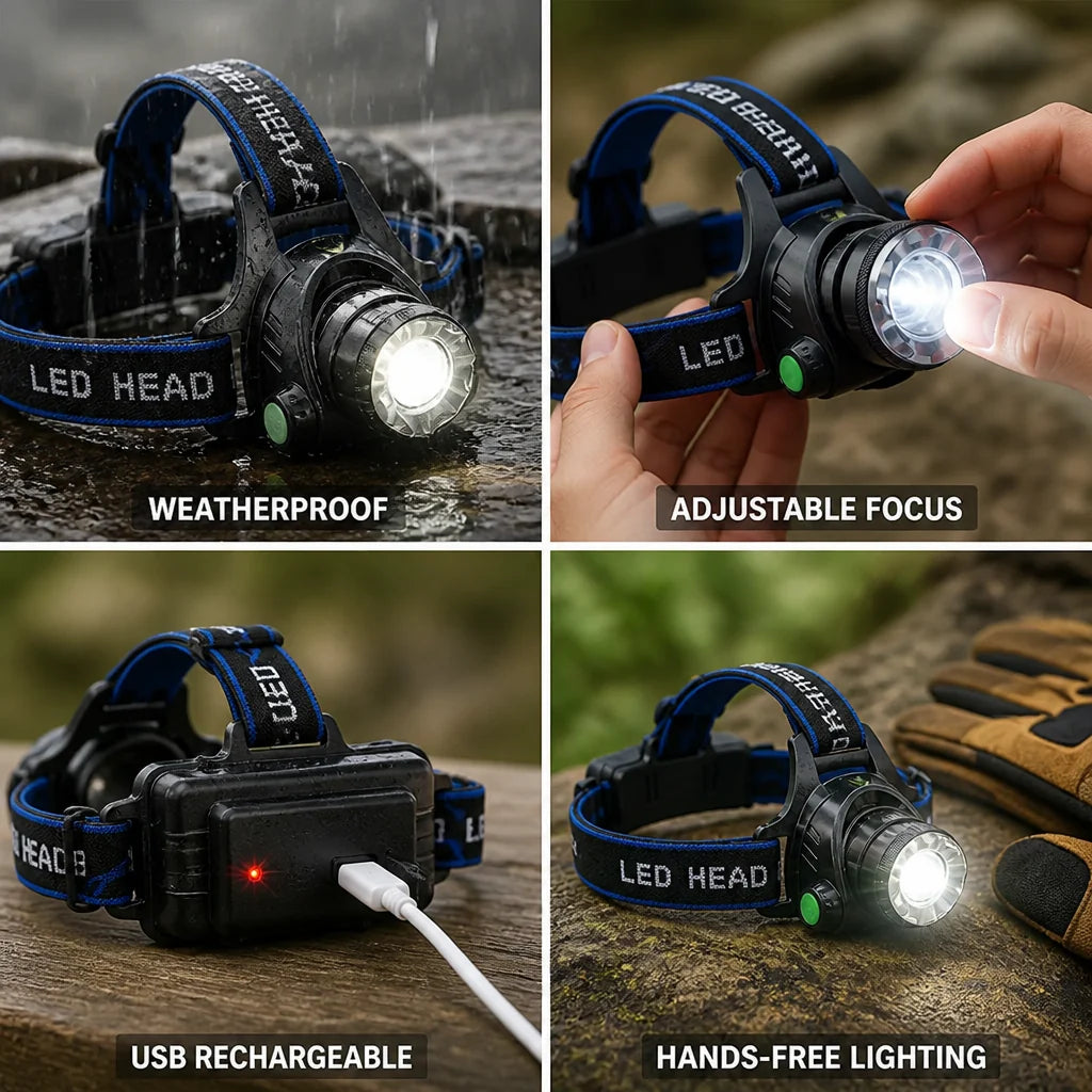 2000 Lumen USB Rechargeable Headlamp