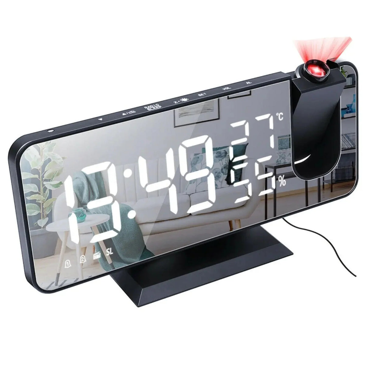 Projection Alarm Clock FM Radio & USB Charging Port
