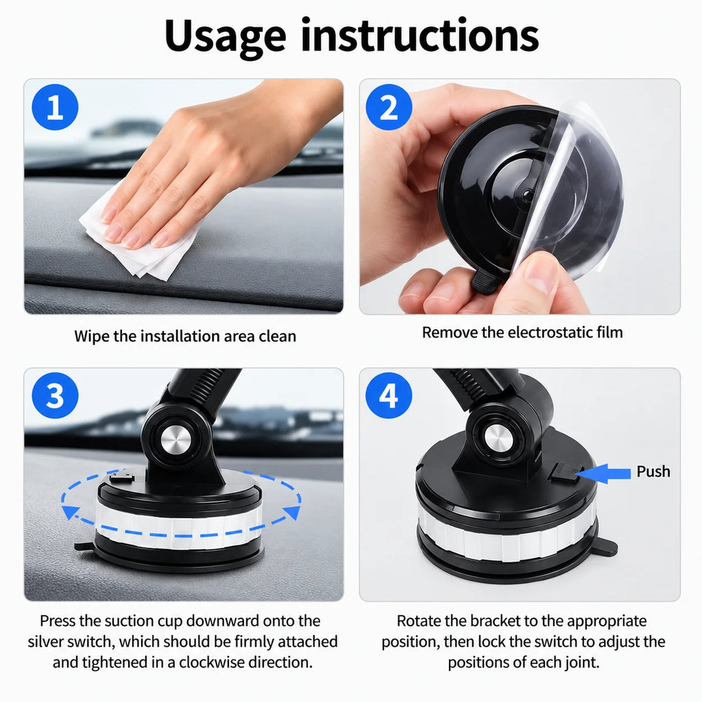 Car Phone Holder with Suction Cup & 360° Rotation