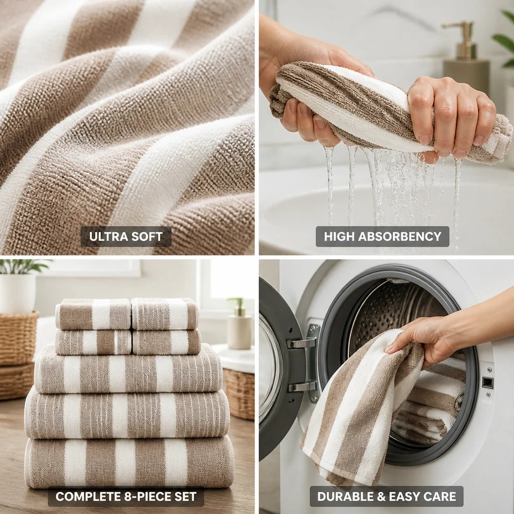 Bath Towel Set Microfiber Quick Dry (8-Piece)