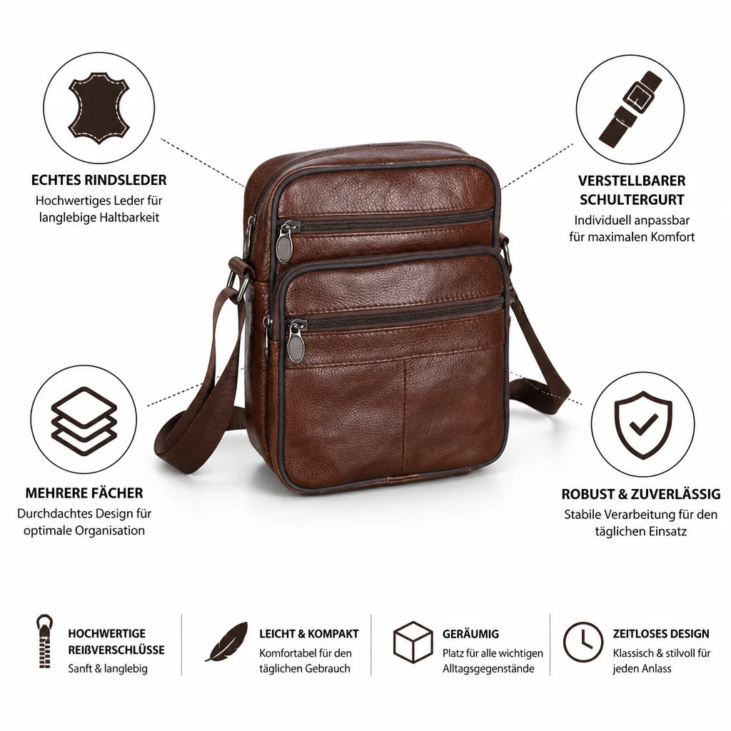 Genuine Cowhide Leather Shoulder Bag (Multiple Compartments)