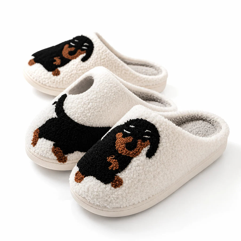 Women's Slippers Non-Slip Sole & Cotton Lined (Dachshund Motif)