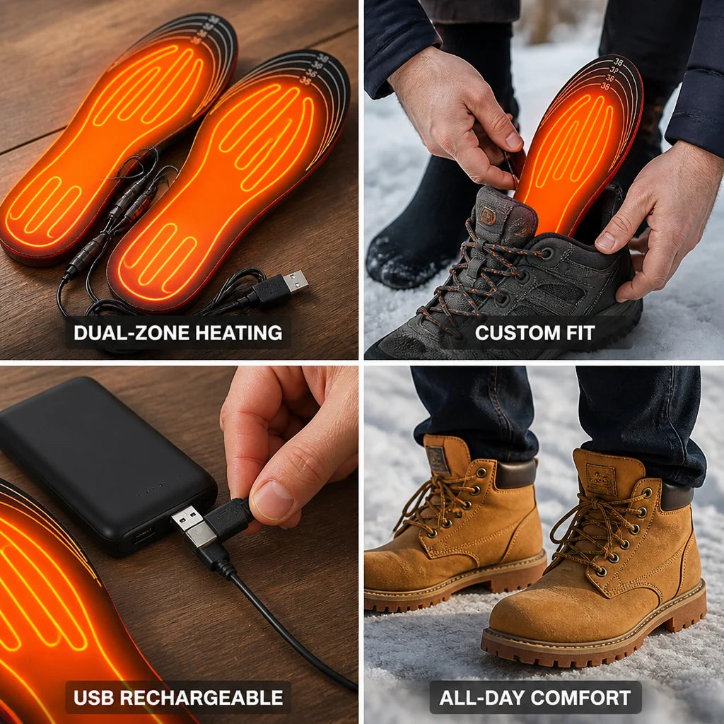 USB rechargeable heated insoles with dual-zone heating (cuttable)