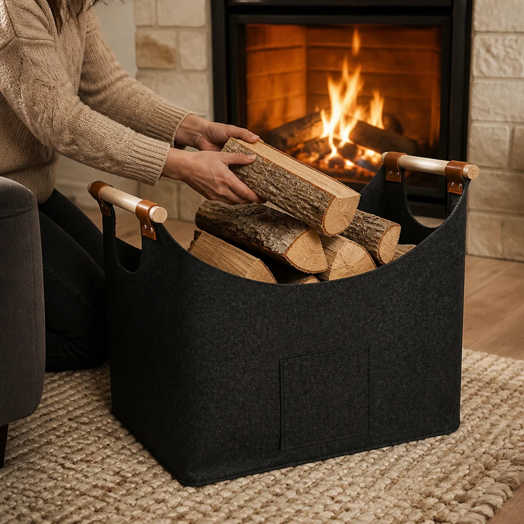 Firewood Basket Foldable Felt Wood Carrier