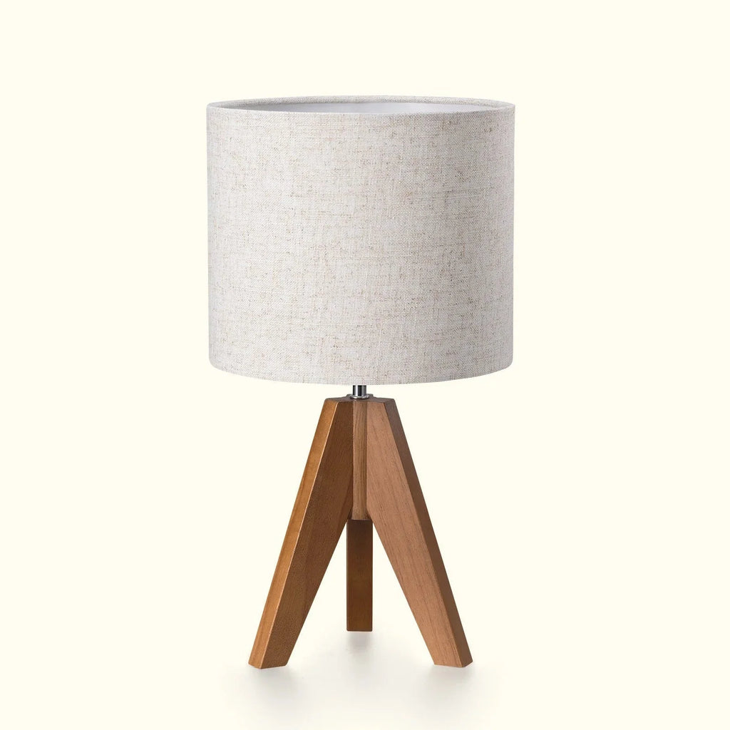 Wooden Table Lamp, Tripod Base, LED Bulb Included
