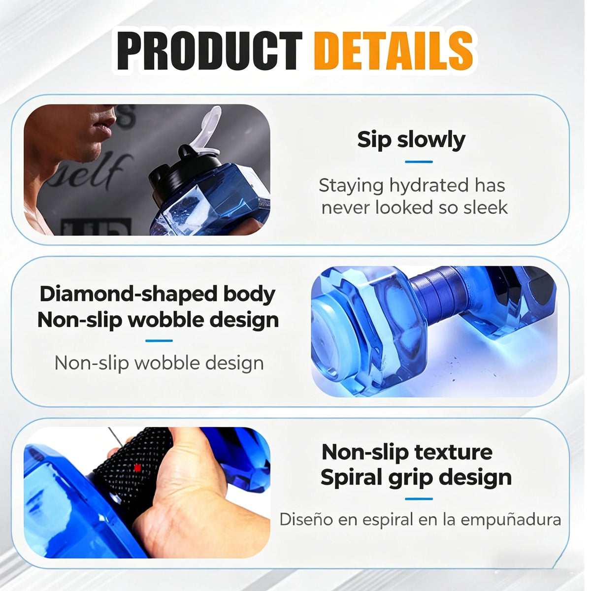 Dumbbell-shaped water bottle BPA-free with flip lid