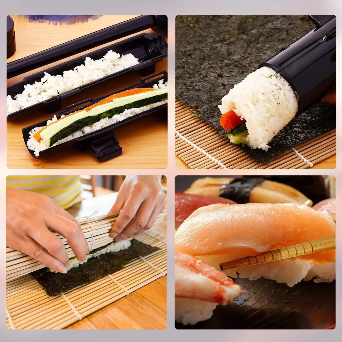 Sushi Maker Bazooka Rice Mold Kit & Bamboo Rolling Mat (7 piece)