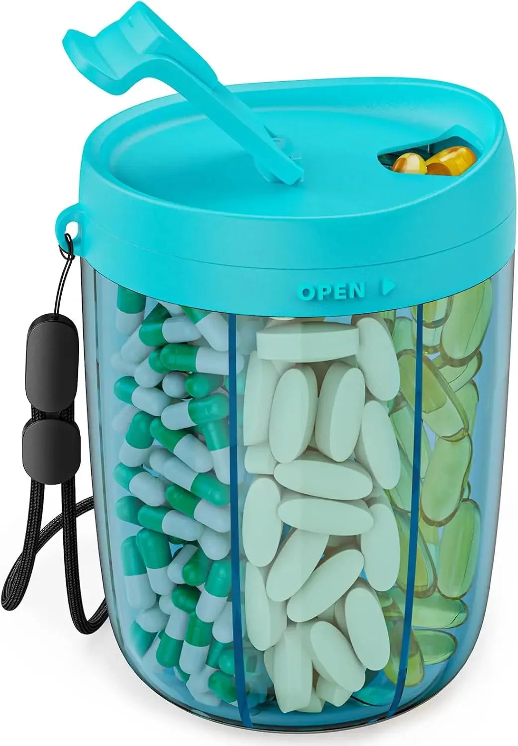 Tablet box with 6 compartments and transparent lid