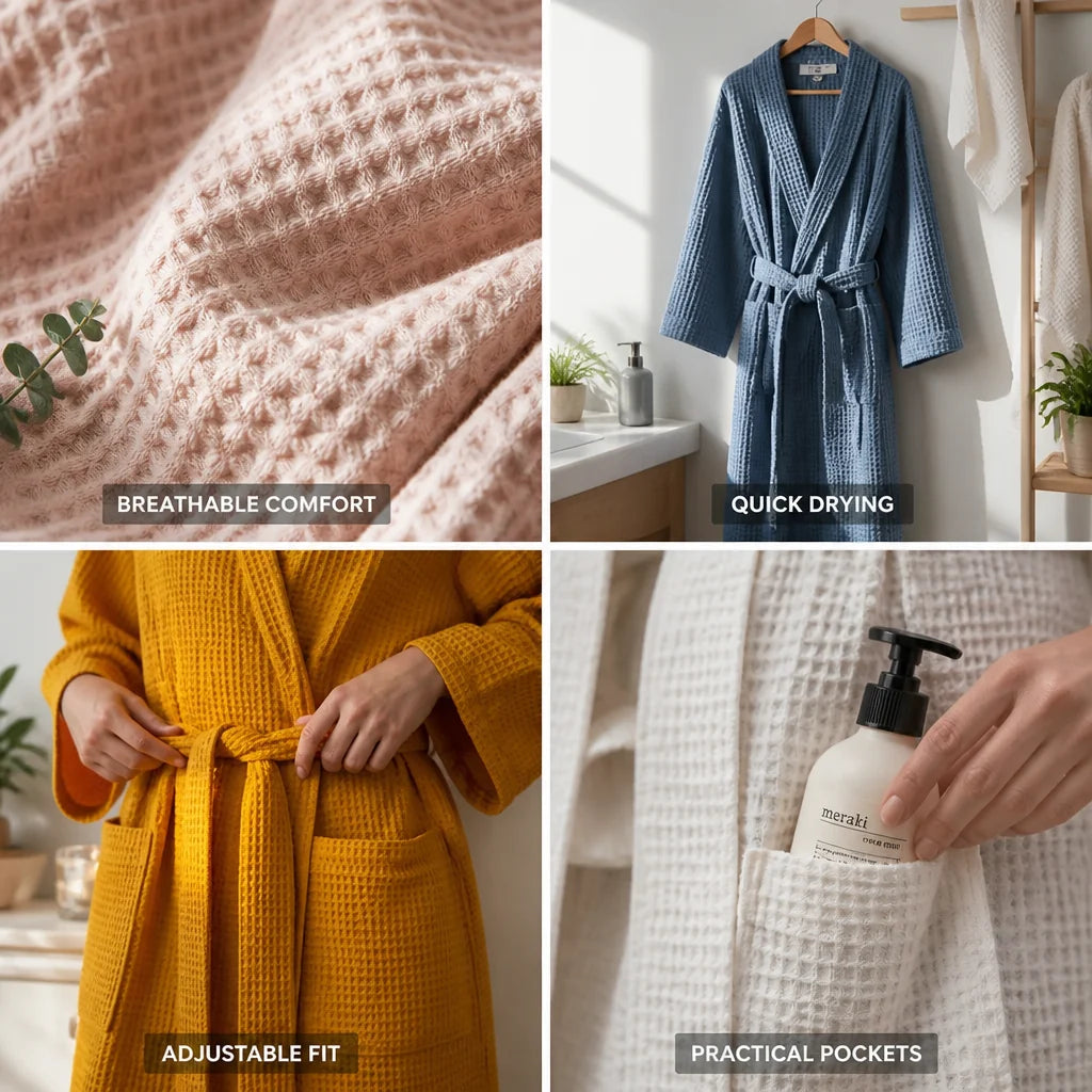 Lightweight Quick-Drying Waffle Cotton Bathrobe