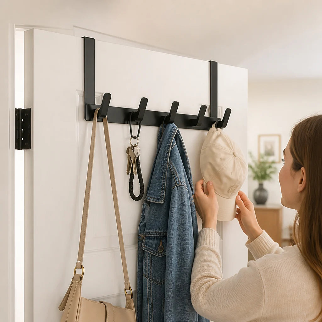 Tool-free Stainless Steel Door Hook Rack (5 Hooks)