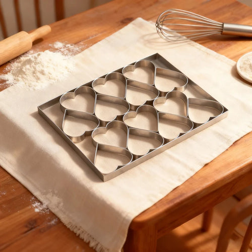 1 Large Heart-Shaped Cookie Cutter with 14 Holes, Made of Food-grade Stainless Steel. Perfect as a Heart-shaped Bread Mold Kitchen Accessory, Suitable for Cookie Making. Non-stick Dough for Baking, a Cookie Mold. Ideal for Christmas, Valentine's Day