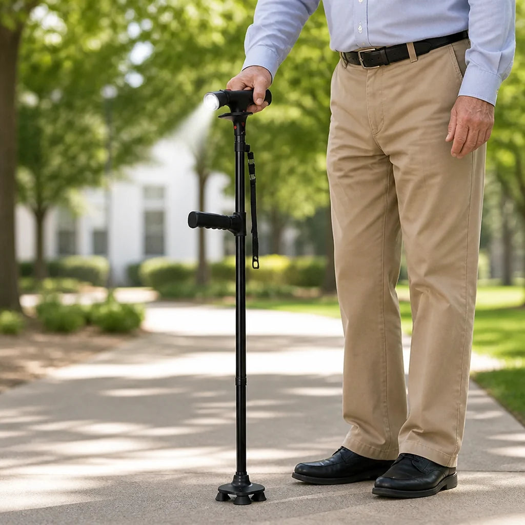 Lightweight Aluminum 4-Point Folding Cane (LED & Alarm) C3
